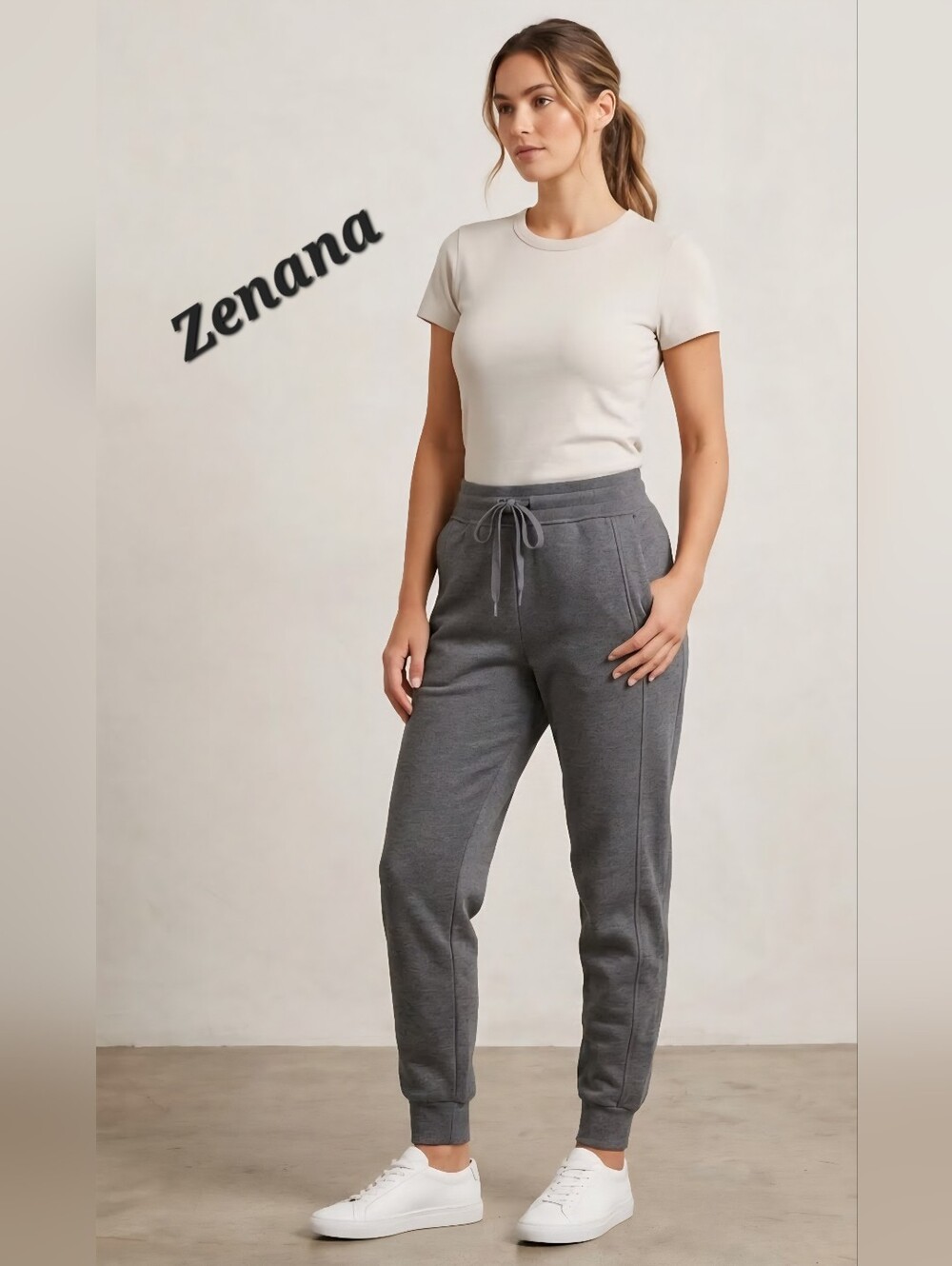 Zenana Outfitters Gray Knit Waistband Jogger Pants with Pockets - Picture 1 of 3